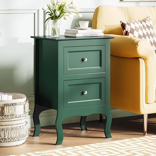 Bonnlo Green Nightstand with Drawers for Bedroom, Green Night Stand Bedside Table for Small Spaces, Kids Room, Living Room, Dorm, French, 15.75" W x 11.8" D x 23.6" H