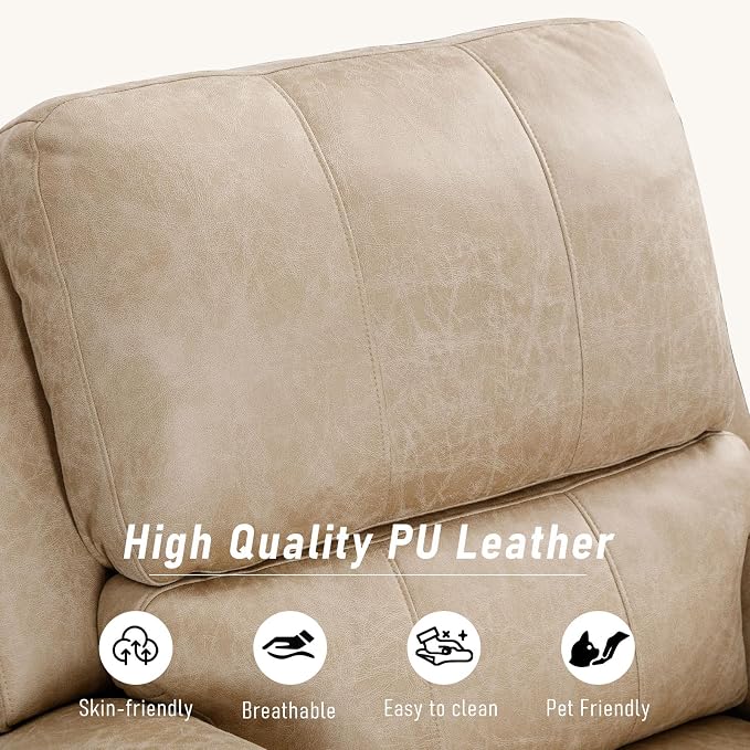 HAOMARKETS Electric Recliner Chair Set of 2, Soft PU Leather Power Recliners with Padded Backrest, Single Overstuffed Heavy Duty Reclining Sofa for Living Room Bedroom, Beige