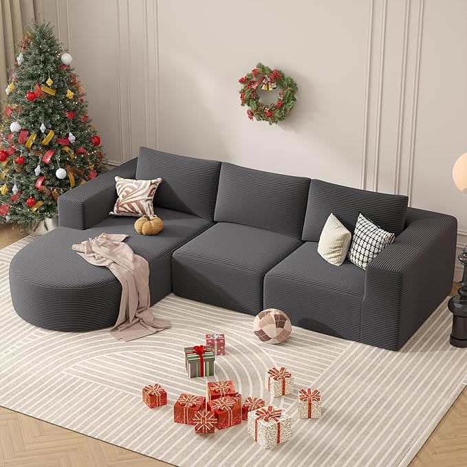 L-Shaped Boneless Couch,104" Couches for Living Room with Curved Chaise,Modular Sectional Sofa with Deep Seat,Modern Cozy Cloud Compression Sofas,No Assembly Required(Gray) 1PCS