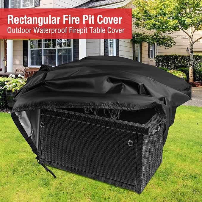 Fire Pit Cover Rectangular 45 Inch,Propane Gas Fire Pit Table Cover,Outdoor Waterproof Firepit Table Cover - 45 x 24 x 25 Inch
