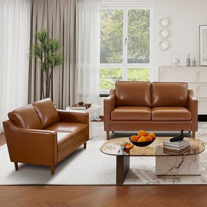 Kingfun 60" Faux Leather Sofa, Loveseat Couch, Mid Century Modern Love Seat Couches with Solid Wood Frame for Living Room Bedroom