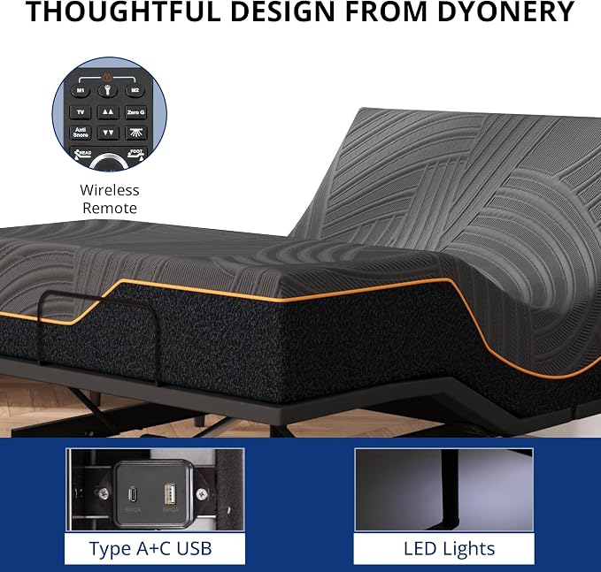 Dyonery Twin XL Adjustable Bed Base Frame with Wireless Remote + 14 Inch Copper Memory Foam Mattress Bed in a Box, Head and Foot Incline & Massage, Zero Gravity, Fiberglass Free, 80" × 38"