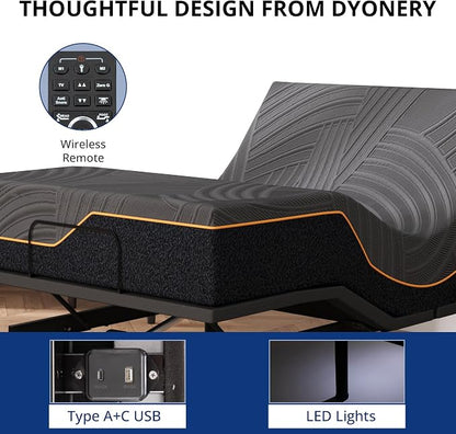 Dyonery Twin XL Adjustable Bed Base Frame with Wireless Remote + 14 Inch Copper Memory Foam Mattress Bed in a Box, Head and Foot Incline & Massage, Zero Gravity, Fiberglass Free, 80" × 38"