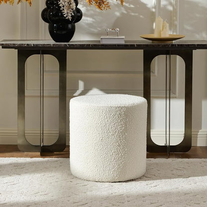 KINWELL 34" Boucle Swivel Barrel Chair with 18" Round Ottoman Set, Fully Assembled Set of Sherpa Accent Chair and Footrest, Modern Comfy Armchair and Footstool for Living Room and Bedroom, Cream