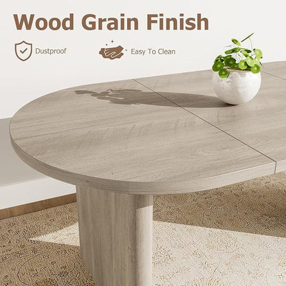 IDEALHOUSE 70.8" Oval Dining Table for 4-8, Wood Kitchen Table with Double Pedestal Base, Spacious Dining Room Table for Kitchen, Living Room, Reception Area, Natural Finish, Gray