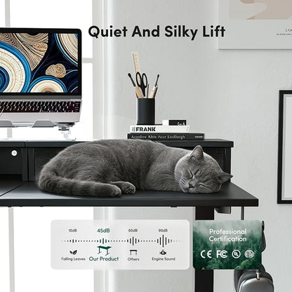 CubiCubi 63x48 Inches L Shaped Standing Desk with 3 Drawers and Monitor Shelf, Height Adjustable Corner Computer Desk with Hooks, Sit Stand Up Ergonomic Home Office Workstation Table, Black