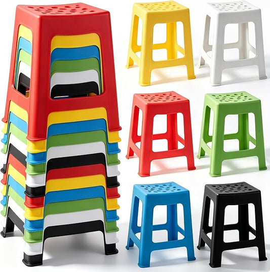 TURSTIN 12 Pack Plastic Stack Stools, 16.9 Inch Stackable Nesting Stools, 6 Mixed Colors Portable Stacking Backless Bar Stool Flexible Seating Chairs for Office Home