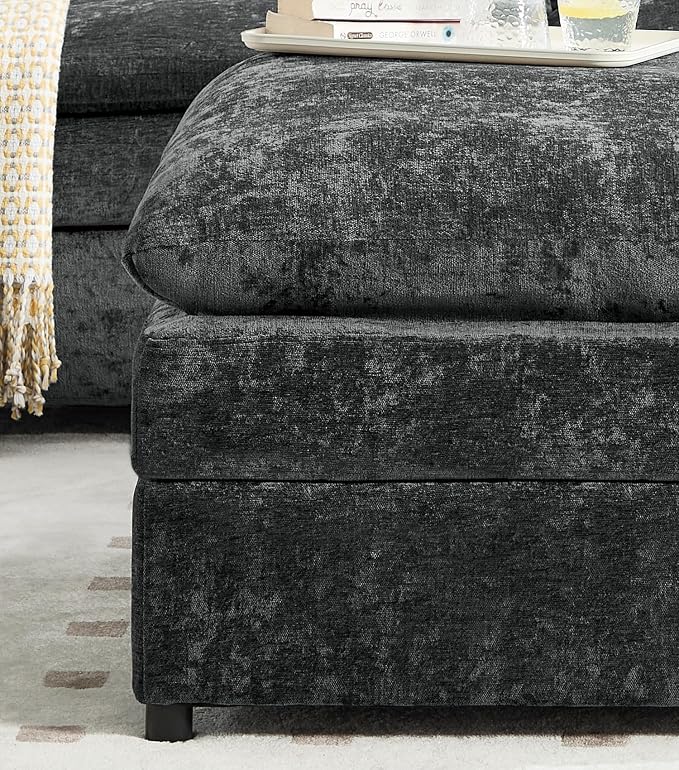 Iroomy 25" Chenille Ottoman, 9.5" Thick Cushion, Upholstered Footrest Modern Footstool & Bench for Living Room, Bedroom, Dark Gray