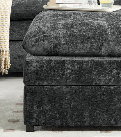Iroomy 25" Chenille Ottoman, 9.5" Thick Cushion, Upholstered Footrest Modern Footstool & Bench for Living Room, Bedroom, Dark Gray