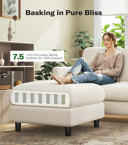 Welzona Loveseat, 51" Small L Shaped Couch, Comfy Teddy Love Seat with Ottoman Set, Tool-Free Setup Loveseat Sofa with Ottoman, All-Wood Small Sofa Couch for Bedroom, Couch for Living Room, Beige