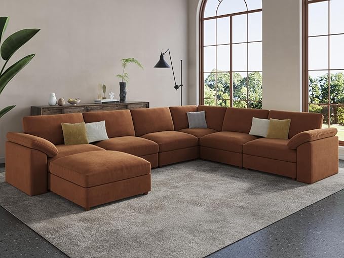 EASE MOOSE Oversized Sectional Modular Sofa, Large L Shape Sectional Couch Wide Deep Brown Modular Cloud Sofa Couch