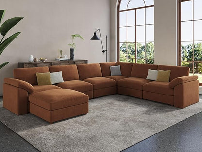 EASE MOOSE Oversized Sectional Modular Sofa, Large L Shape Sectional Couch Wide Deep Brown Modular Cloud Sofa Couch