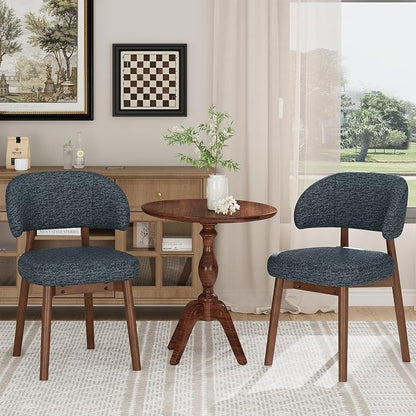 MALOL Wooden Dining Chairs Set of 4, Modern Upholstered Dining Room Chair, Fabric Kitchen Side Chairs with Curved Open Back for Living Room/Restaurant/Cafe, Dark Blue