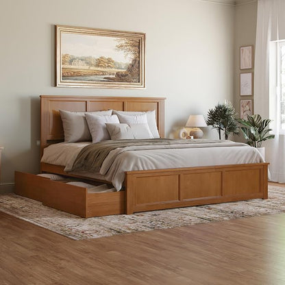 AFI, Madison King Solid Wood Platform Bed with Matching Footboard & Storage Drawers, Light Toffee