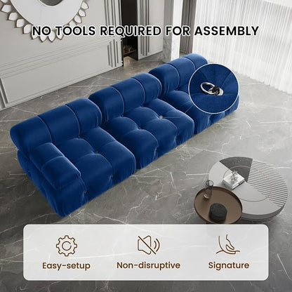 104" Velvet Modular Sectional Sofa, Luxury Modern 3-Seater Sectional Couches for Living Room Bedroom Office Apartment (Blue)