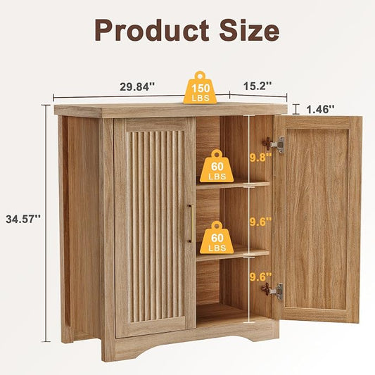 Memobarco Fluted Buffet Cabinet with Storage Accent Sideboard,Modern Credenza with 2 Doors & Adjustable Shelves,Wood Coffee Bar Table Console for Dining Room Kitchen Living Room Entryway,Natural Oak