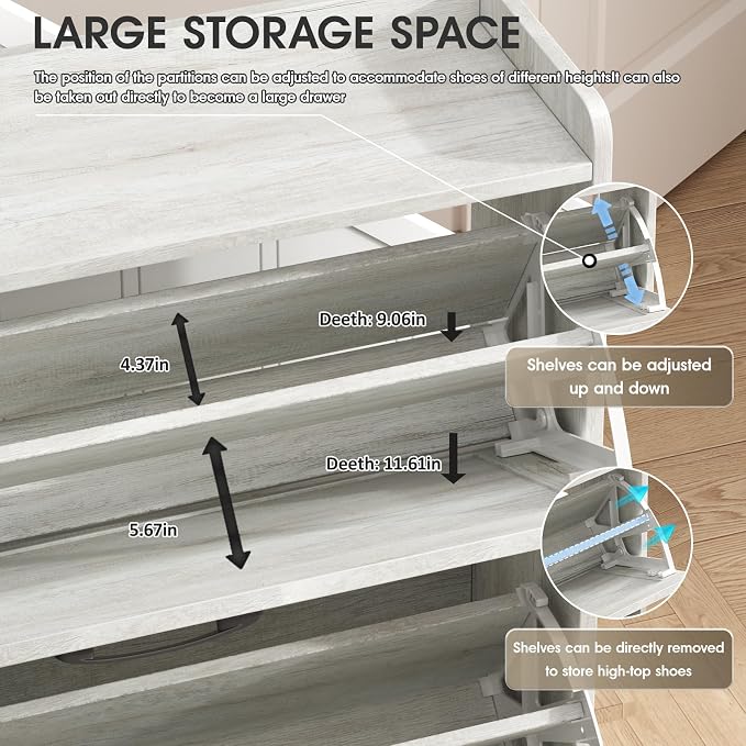 Maupvit Shoe Storage Cabinet with 3 Flip Drawers, Freestanding Organizer with Metal Legs for Entryway, Narrow Shoe Rack Cabinet, Beige