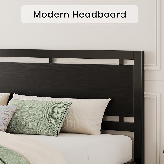 LIKIMIO King Bed Frame with Headboard and Footboard, Metal Strong Supports, Easy Assembly, Noise-Free, No Box Spring Needed, Black