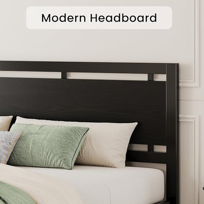 LIKIMIO King Bed Frame with Headboard and Footboard, Metal Strong Supports, Easy Assembly, Noise-Free, No Box Spring Needed, Black