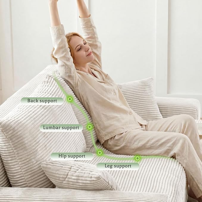 Homkdom 98" Boneless Modular Sectional Sofa, Cloud Couch with 27" Deep Seat & Oversized Chaise, L-Shaped High-Density Foam Sofa for Living Room Apartment, No Assembly Required (White, Right Facing)