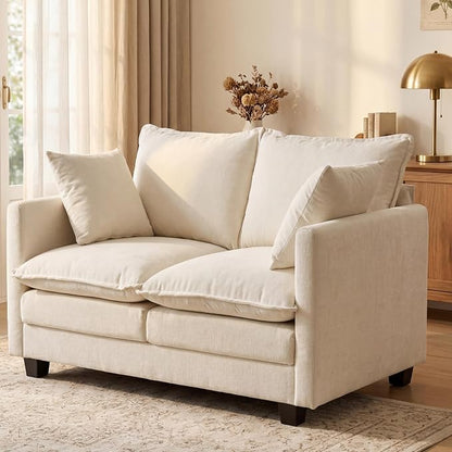 Loveseat Sofa with Cloud 3-Layer Cushion & 27" Deep Seat, Modern Small Couch with 2 Washable Pillows for Small Spaces, Bedroom, Apartment, Office, Living Room, in a Box, 50-Inch Beige
