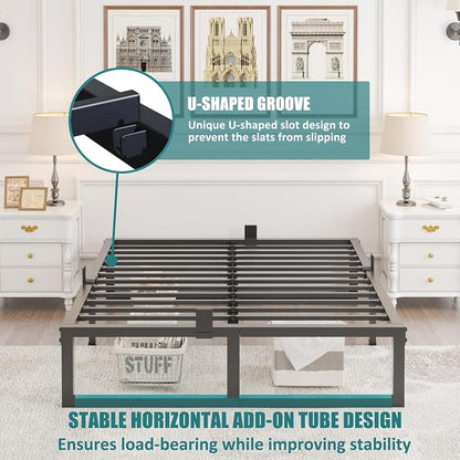 Yitong Angel King Bed Frame, 14 Inch High 3500 lbs Metal Platform, Mattress Foundation with Steel Slat Support/No Box Spring Needed/Noise Free/Non-Slip/Easy Assembly