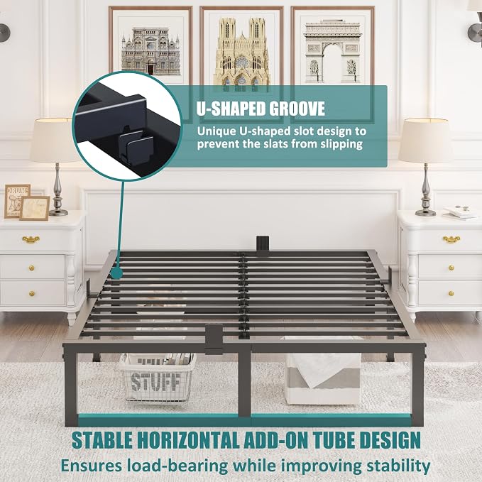 Yitong Angel California King Bed Frame, 14 Inch High 3500 lbs Metal Platform, Mattress Foundation with Steel Slat Support/No Box Spring Needed/Noise Free/Non-Slip/Easy Assembly