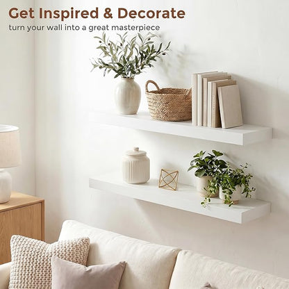 fuqing White Floating Shelves | 24 Inch Wood Floating Shelves for Wall Set of 2 | 24" W x 6.7" D x 1.4" H Rustic White Wooden Shelves for Bathroom Living Room Bedroom Kitchen