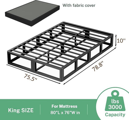 VIPSHOW 10 Inch King Metal Bed Frame Round Corner Low Platform Bed Frames 3000 LBS Heavy Duty Steel Slats Support Mattress Foundation No Box Spring Needed, Noise Free, Easy Assembly, Black