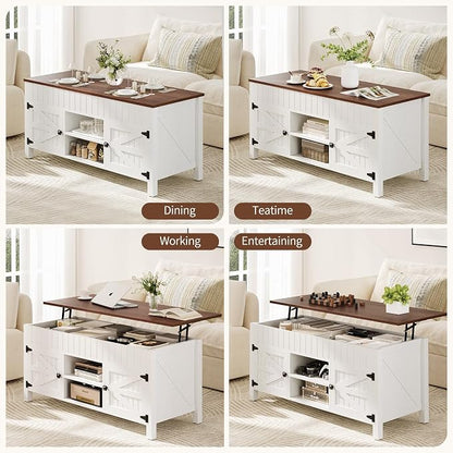 47.3“ Lift Top Coffee Table with Storage - White Coffee Tables for Living Room, Farmhouse Wood Center Table, Large Rectangle Middle Tables with Hidden Compartment & Adjustable Shelf