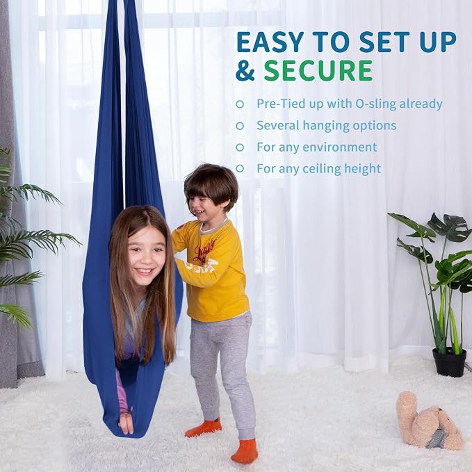 OUTREE Sensory Swing for Kids with 360° Swivel Hanger, Indoor Therapy Swing Great for Autism, ADHD, Sensory Processing Disorder, and Autistic Children (Navy Blue)