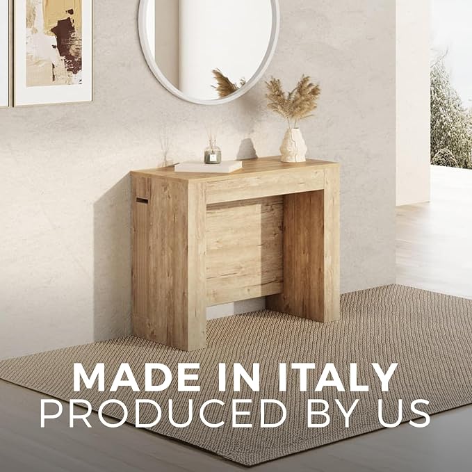 Mobili Fiver, Easy, Extendable Console Table with Extension Leaves Holder, 17.7(120.1) x35.4 in, Oak, Made in Italy