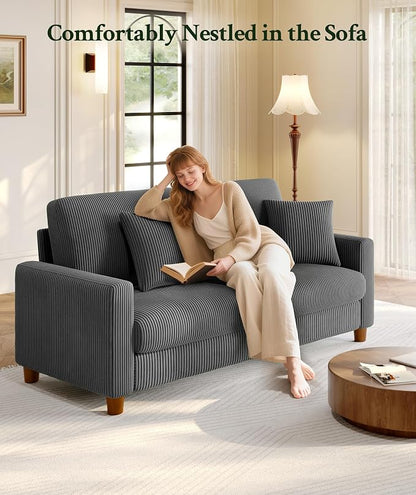Welzona 70.2" Couches for Living Room, Comfy Grey Couch 7.1" Extra Thick Cushion, Sofas for Living Room Tool-Free Setup, Loveseat Sofa 705lbs Support, Corduroy Couch for Bedroom, Apartment, Office