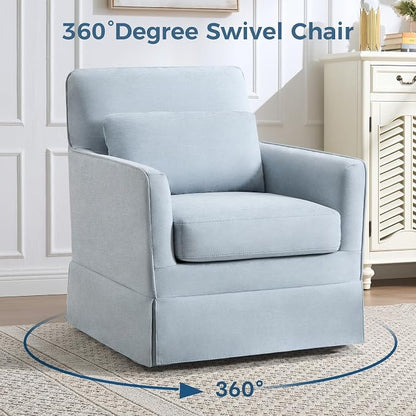 INZOY Swivel Accent Chair, Mid Century Modern Chair, Comfy Swivel Barrel Reading Chair, Upholstered Square Chair for Living Room Bedroom Small Spaces, Sky Blue