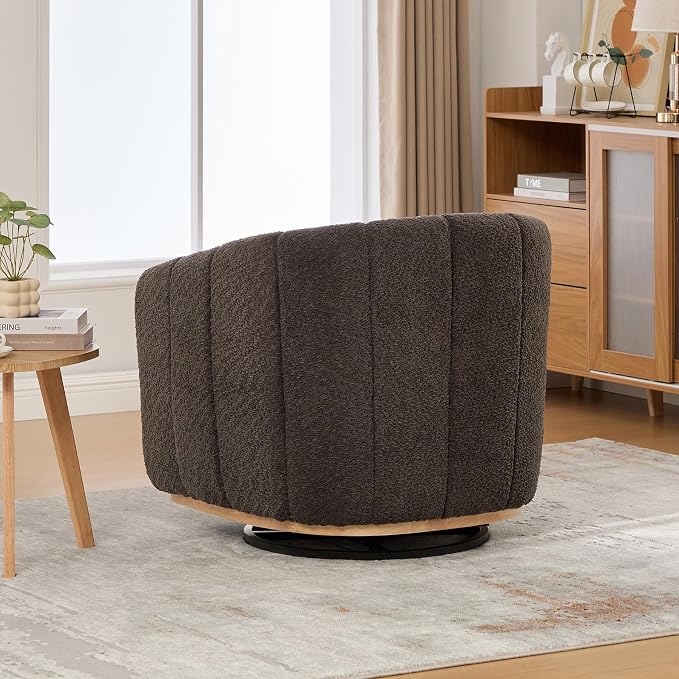 Swivel Barrel Chair, 360 Degree Round Swivel Accent Chair for Living Room, Mid Century Modern Upholstered Accent Chair,Comfy Tufted Sofa Armchairs for Bedroom,Nursery,Boucle,Charcoal