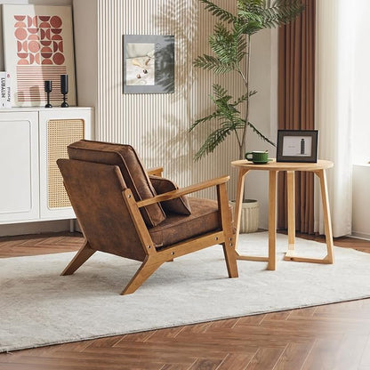Karl home Mid-Century Lounge Accent Chair, Brown | Wide Curved Armrest, Bronzing Cloth, Lumbar Pillow Included, Solid Wood Frame, For Living Room, Bedroom, Balcony, Apartment