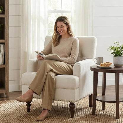 MALOL Upholstered Accent Chair Set of 2, Comfy Reading Chair for Living Room, Mid Century Modern Armchair with Thick Cushion & Solid Rubberwood Legs, for Bedroom/Small Spaces, Beige