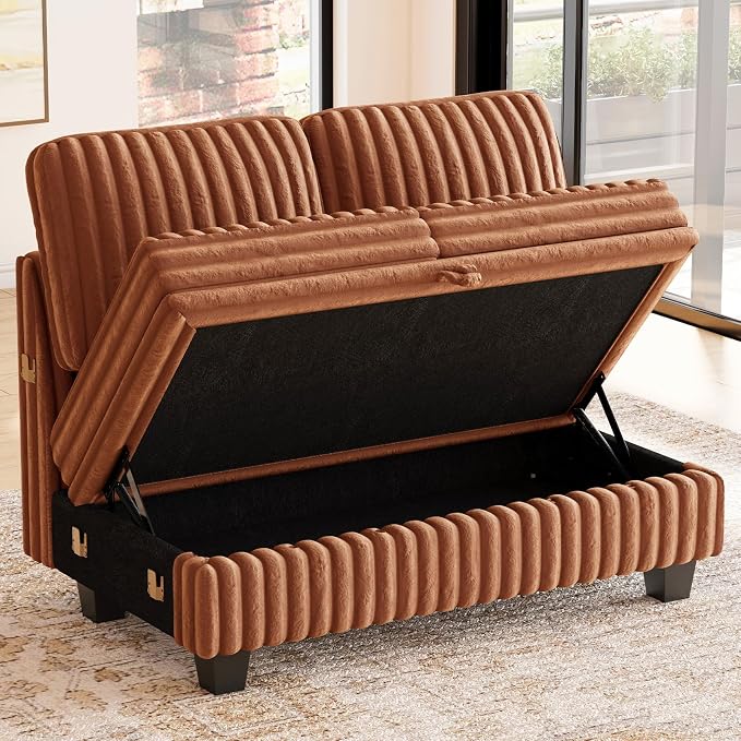 Belffin Corduroy Fabric Loveseat Module for Modular Sectional Couch for Living Room 2 Seater Modular with Storage Brick Red Couch