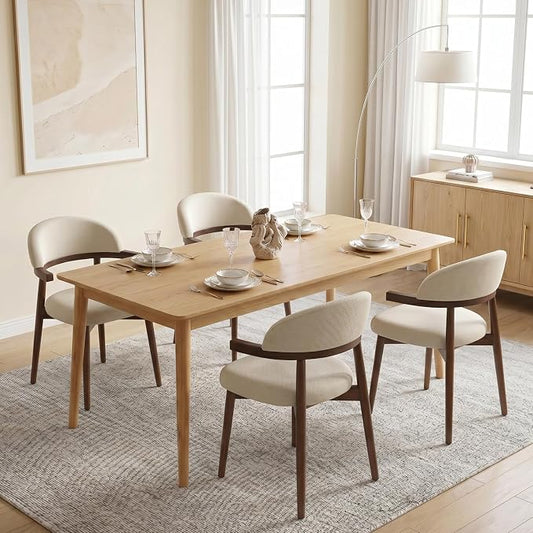 MOJAY Dining Chairs Set of 4 Walnut, Linen Beige with Curved Armrests