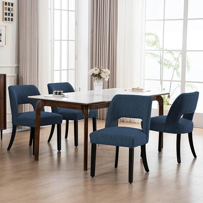 VKNOW Wooden Dining Chairs Set of 2, Modern Fabric Upholstered Dining Room Chair Kitchen Chairs, Farmhouse Dinner Chair for Kitchen Dining Room, Blue-Black Legs