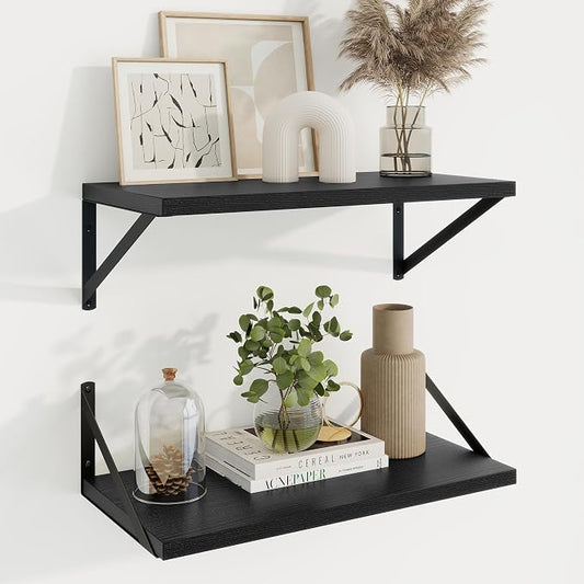 Axeman Deep Floating Shelves | 20 Inch Black Wall Shelves Set of 2 | 10 Inch Deep Rustic Wood Shelves for Wall | 20'' W x 10''D Black Shelves for Living Room Bathroom Kitchen