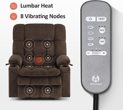 MCombo Oversized Power Lift Recliner Chair for Elderly, Dual Motor Lift Chair with Heat and Massage, Lay Flat Lift Chair for Big and Tall, Cup Holders, Fabric R7891 (Large-Wide, Mocha)