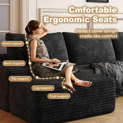 AUGOP 108" Sectional Couches for Living Room Modern Modular Sofa with L-Shape Couchs Upholstered Boneless Couch Deep Seat Sectional Couch with Chaise (Black, Right Facing Chaise+2Seaters+1Ottoman)