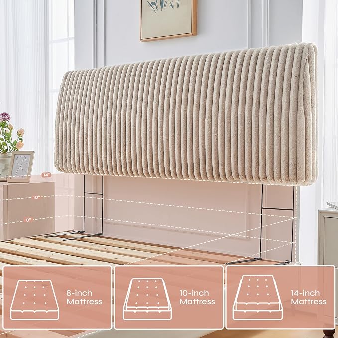 4.7" Upholstered Modern Headboard for King Size Bed, Height Adjustable and Ergonomic Headboard, Easy Assemble, Sturdy and Durable, Faux Rabbit Fur, Light Camel