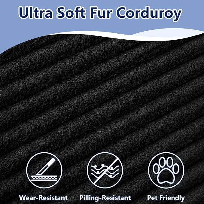 96" Modular Sectional Sofa, Modern Corduroy Cloud Couch with Deep Seat, Boneless Couch Upholstered 3-Seater L-Shaped Sofa for Living Room, No Assembly Required (Black, Right-Facing Chaise)