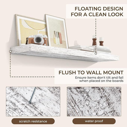 RICHFOCUS 48Inch Floating Shelves for Wall 2 Pack Shelves for Bedroom|Kitchen|Bathroom Wall Mounted Rustic Distressed Wood Floating Shelf with Invisible Brackets for Books|Storage|Decor, Rustic