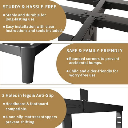 ITIMIDI 10 Inch Full Bed Frames, Platform Bed with Metal Gaskets, No Box Spring Needed, Heavy Duty Steel Slat Support, Anti-Slip Mattress Stopper, Round Corner Leg, Easy Assembly, Black