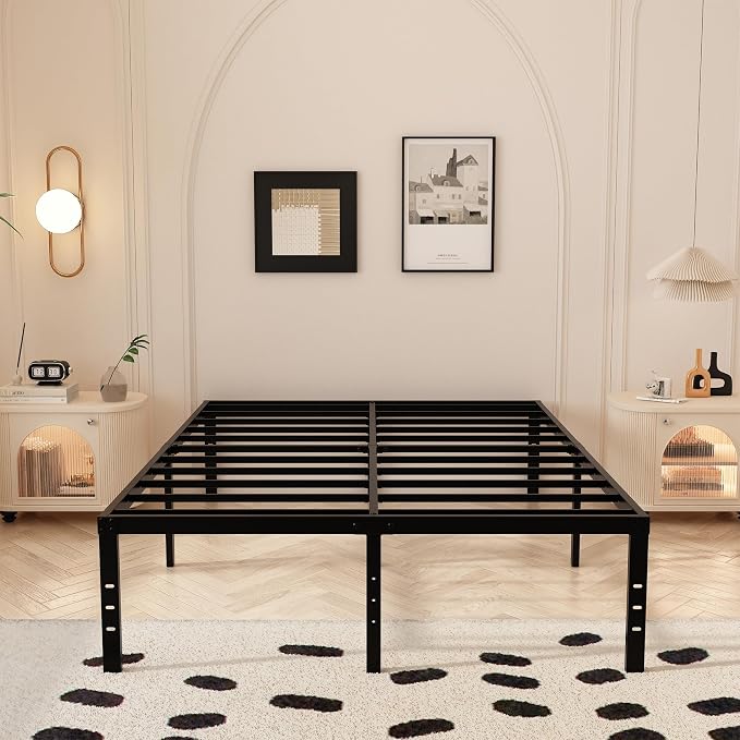 Maenizi 18 Inch Full Size Bed Frame with Skirt, Heavy Duty Metal Bed Frame Full, No Box Spring Needed, Support Up to 3000 lbs, Easy Assembly, Noise Free, Black