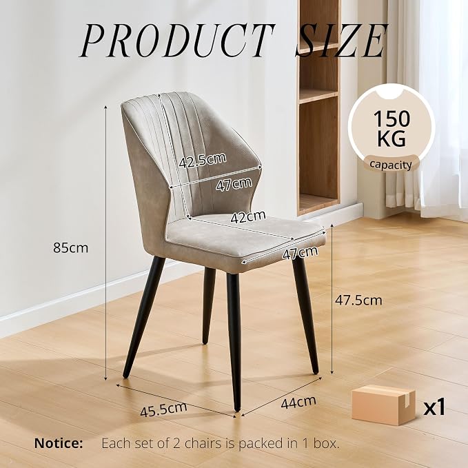CLIPOP Faux Leather Dining Chairs Set of 2, Leather Dining Chairs, Mid-Century Modern Dining Room Chairs, Upholstered Kitchen Chairs with Metal Legs, Leisure Chair for Guest Reception Room - Beige