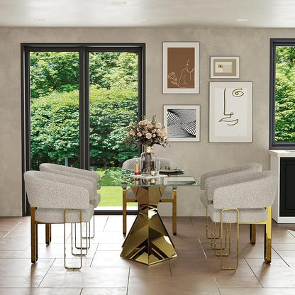 Dining Chairs with Arms Set of 2, Luxury Boucle Dining Chairs with U-Shaped Mirrored Gold Legs, Modern Barrel Chairs for Dining Table, Kitchen and Dining Room Restaurant Recepition